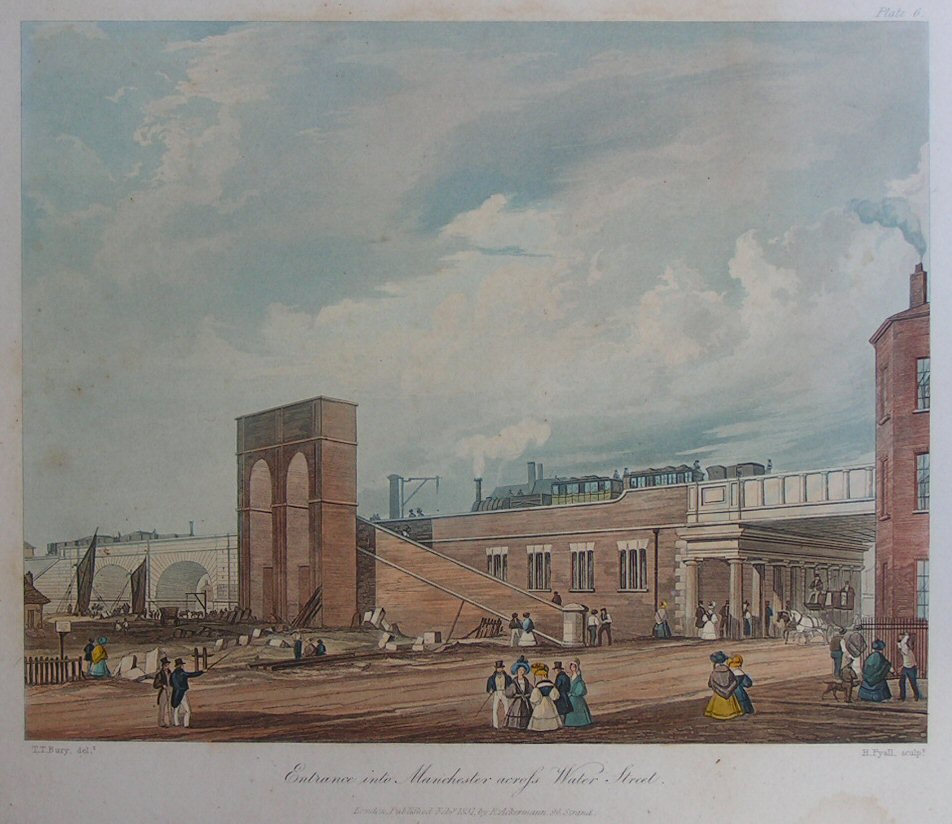 Aquatint - Entrance into Manchester across Water Street - Pyall